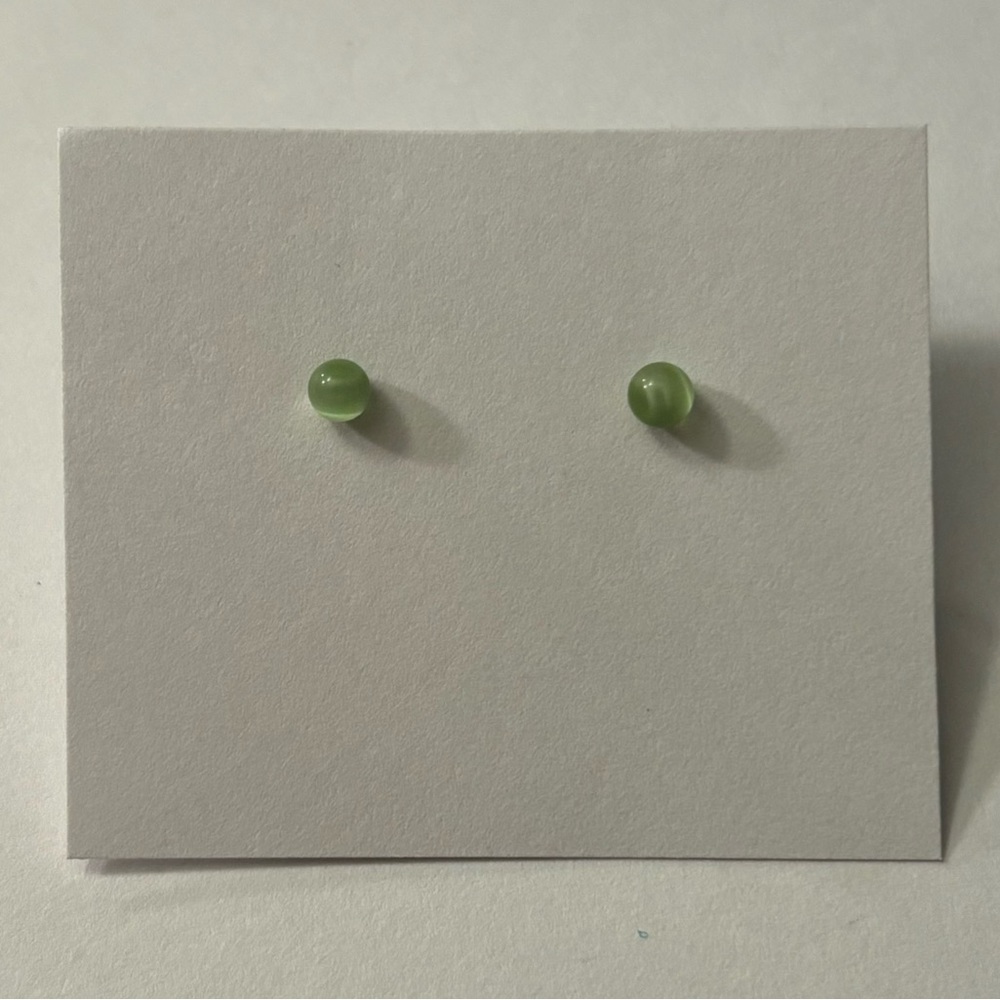 CLAIRE'S Green Jade Mini Circular Ball Stud Earrings